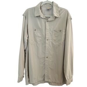 Solumbra Fishing Shirt Mens L Tan Long Sleeve Sun Protection 1700K09 USA Made